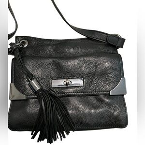 Rachel Roy Leather Shoulder Bag Black Tassel Adjustable Strap Small Purse